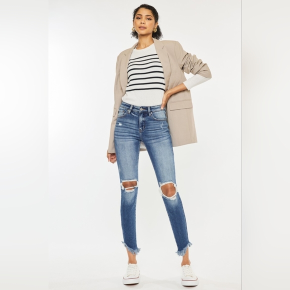 Just In!! Kancan High Waist Distressed Raw Hem Ankle Skinny Jeans - Picture 1 of 9